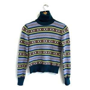 Max&Co Pony Ride Jacquard Pullover knit sweater turtleneck fair isle stripe
